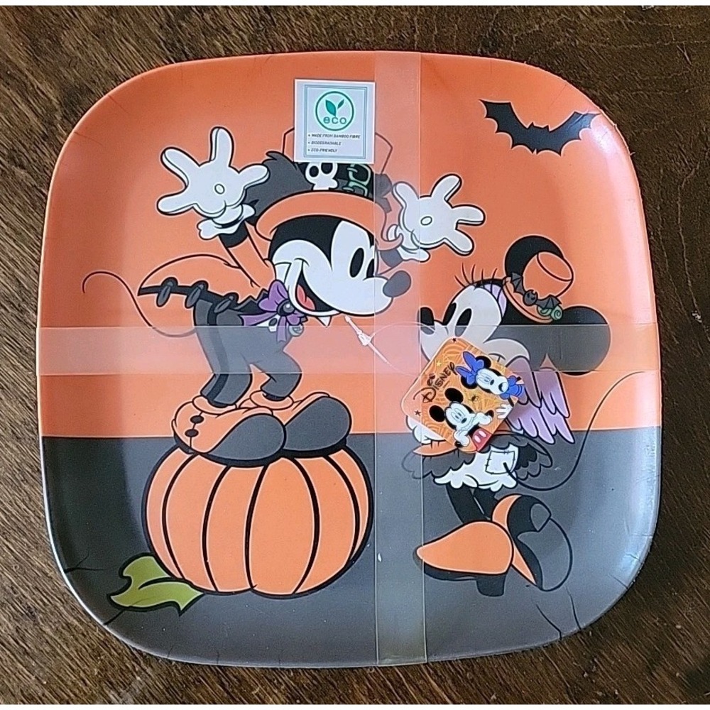 Disney Mickey Mouse Halloween Plates 4 Pc Set Pumpkin Minnie Angel Eco Bamboo